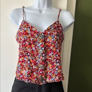 Garage Floral Button-Front Spaghetti Strap Cami